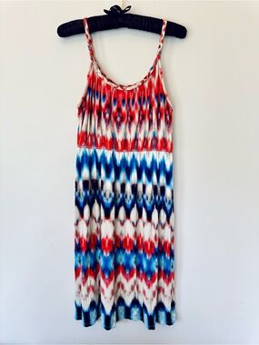 Red, Blue & White Tie-Dye Midi Dress - Sleeveless Summer Dress